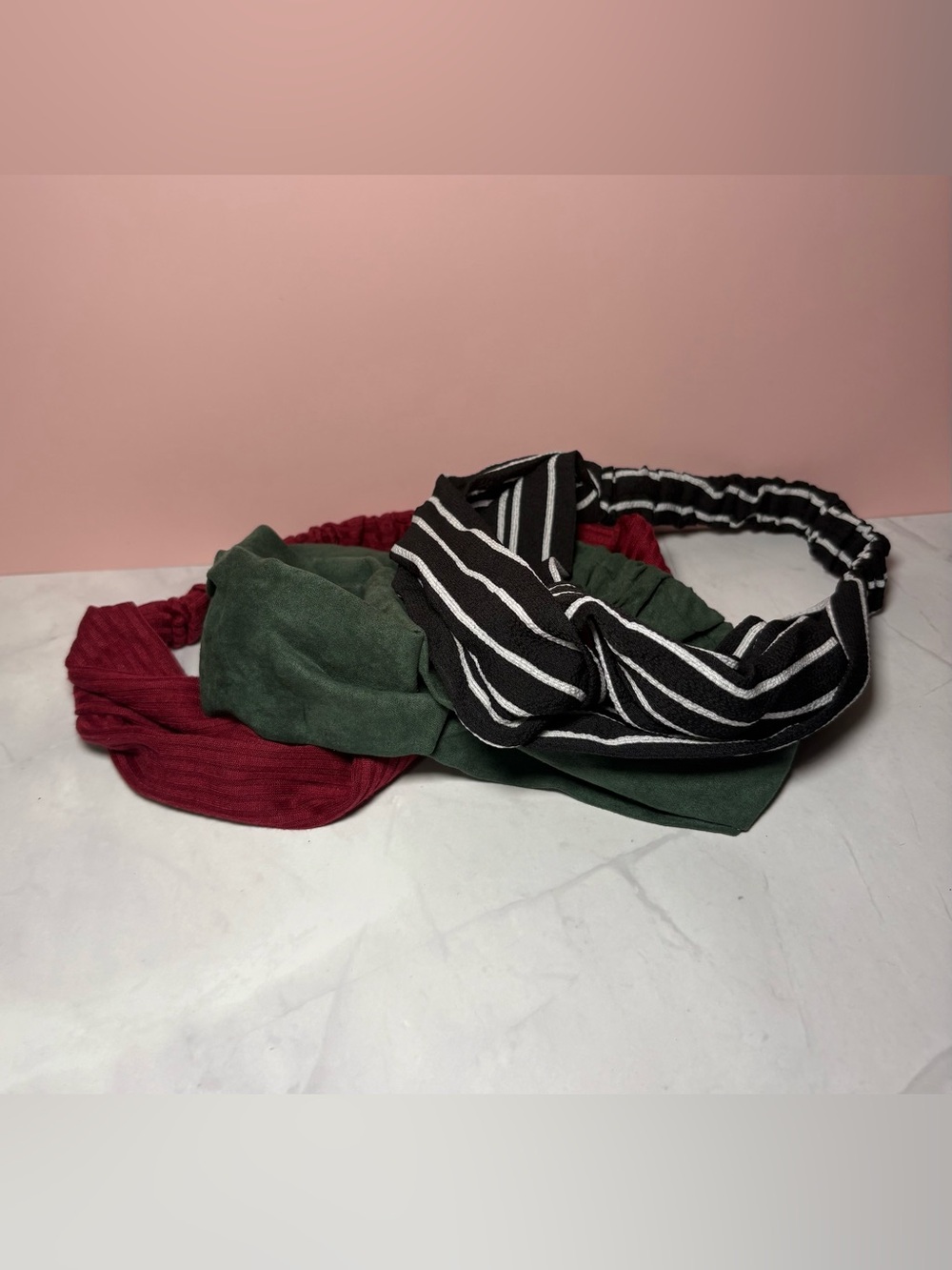 💚 Women’s Striped and Solid Twist Headband Set - Black/White, Green & Burgundy